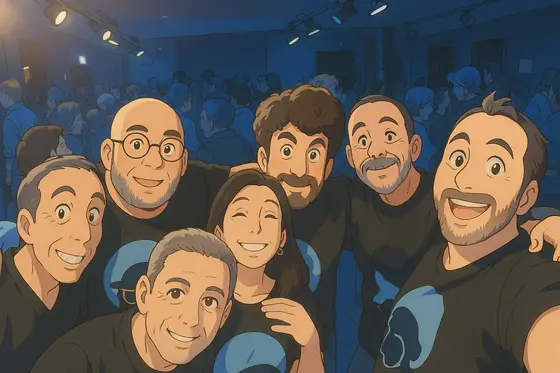 Illustrazione della band in stile animazione giapponese, generata con intelligenza artificiale